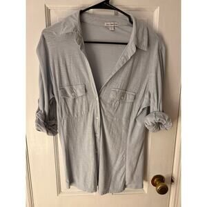 James Perse Light Blue Cotton Shirt - Size 4 Roll-Up Sleeves